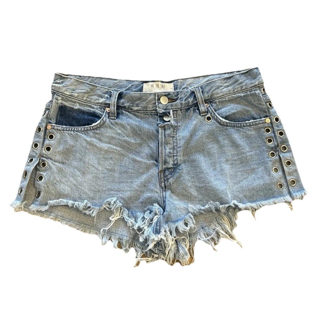 Free People Barcelona Grommet Cutoff Distressed Jean Shorts Button Fly Size 28 - Picture 3 of 9
